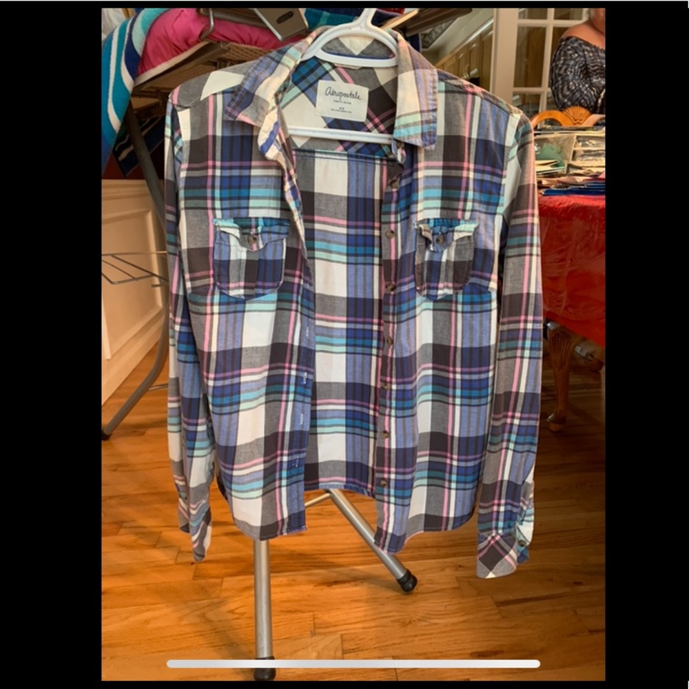 Aeropostale pink blue and white flannel